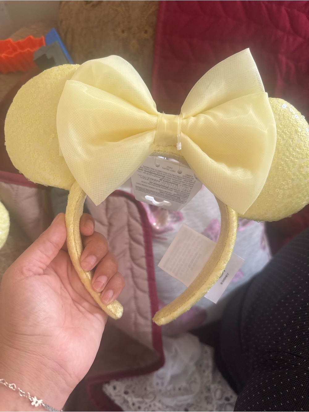 Disney parks Yellow Sequin Minnie Mouse Ear Headband with Bow